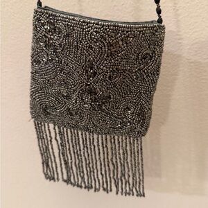 Elegant Beaded Evening Bag - Silver BEBE
